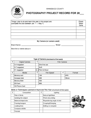 4-H Photography Project Record