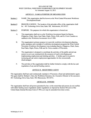 Application for exchange duty - BYLAWS OF THE WEST CENTRAL WISCONSIN WORKFORCE DEVELOPMENT - workforceresource