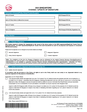 AIA Singapore Change of Signature Form