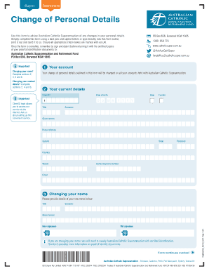 Australian Catholic Superannuation Change of Personal Details Form