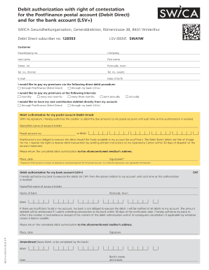 SWICA Debit Authorization Form