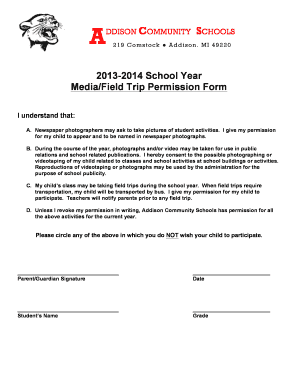 Addison Schools Media Field Trip Permission Form