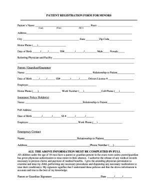 Patient Registration Form for Minors