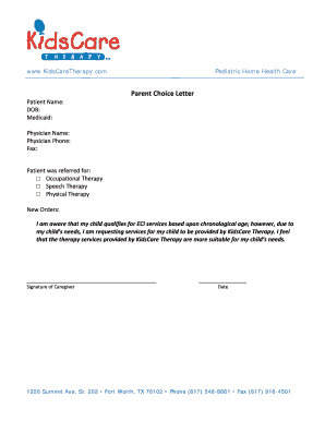 Parent Choice Letter for Pediatric Therapy