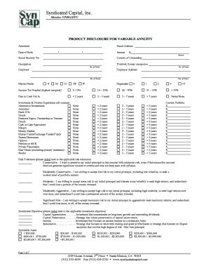 Variable Annuity Product Disclosure Form
