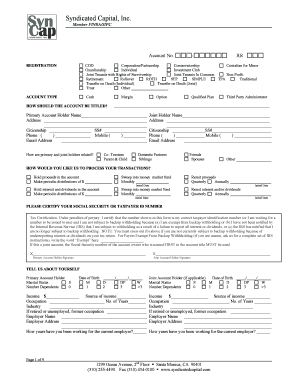 Syndicated Capital New Account Application