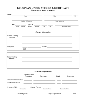European Union Studies Certificate Program Application