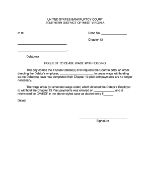 Request to Cease Wage Withholding