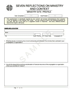 Ministry Site Profile Questionnaire