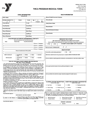 YMCA Program Medical Form