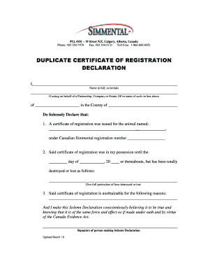 Duplicate Certificate Form - Canadian Simmental