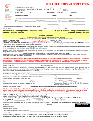 Aerial Rigging Order Form