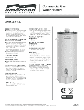 Commercial Gas Water Heater Specifications