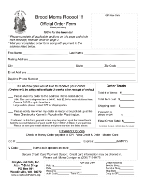 Greyhound Pets Inc T-Shirt Order Form