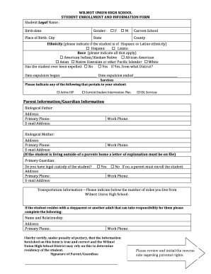 Revised Student Enrollment Form 4 - wilmothighschoolcom