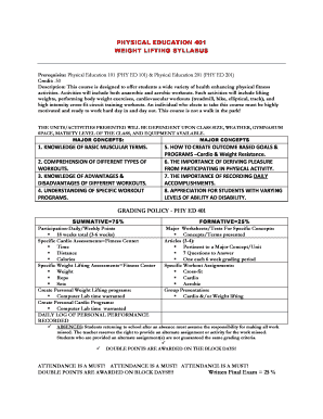 Fitt template - PHYSICAL EDUCATION 401 WEIGHT LIFTING SYLLABUS