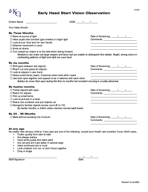 Early Head Start Vision Observation Form