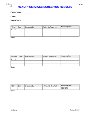 Health Services Screening Results Form H-314