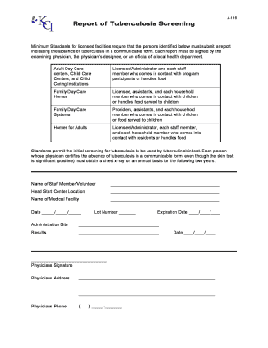 Tuberculosis Screening Report Form