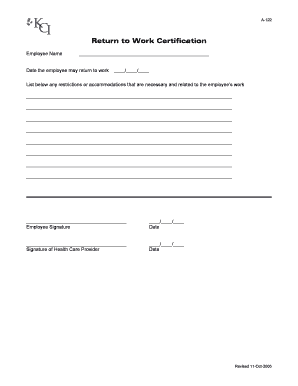 Return to Work Certification