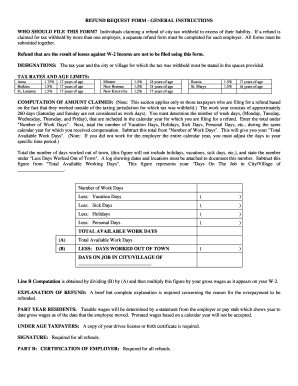 City Tax Refund Request Form
