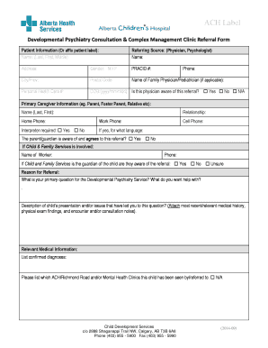 Developmental Psychiatry Referral Form
