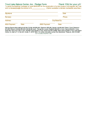 Scholarship presentation speech examples - Trout Lake Nature Center Inc Pledge Form Thank YOU for - troutlakenature