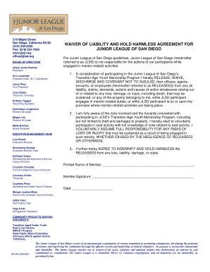 Hold harmless agreement template - Waiver of liability and hold harmless agreement for junior league of ... - jlsd