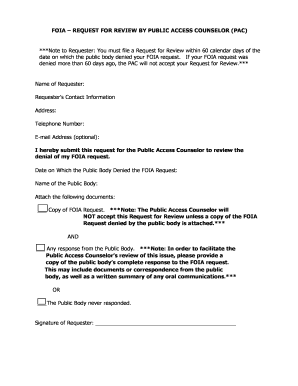 FOIA Request for Review by Public Access Counselor