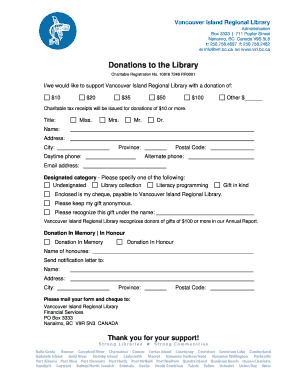 Vancouver Island Regional Library Donation Form