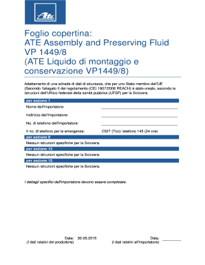 Foglio copertina: ATE Assembly and Preserving Fluid VP 1449/8