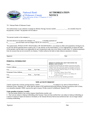 National Bank Authorization Form
