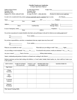 Washington School District Employment Application