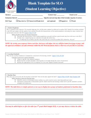 Student Learning Objective Template
