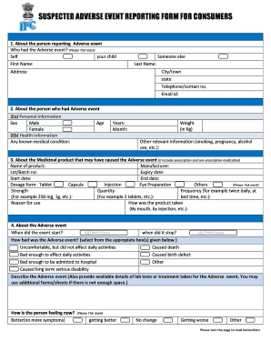 Suspected Adverse Event Reporting Form for Consumers