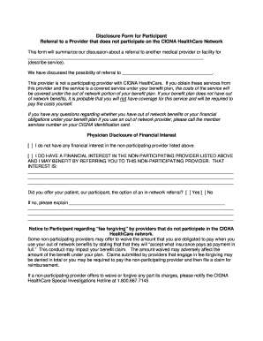 Cigna Healthcare Non-Network Provider Disclosure Form