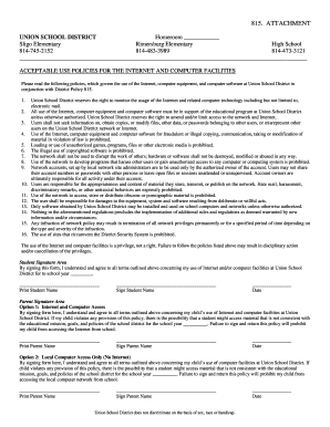 Union School District Internet Use Policy Agreement