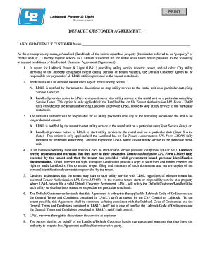 Default Customer Agreement for Vacant Rental Units