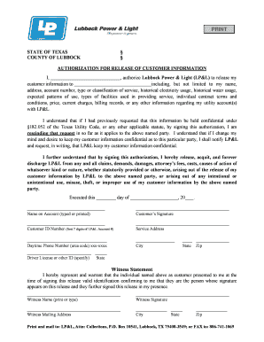 Authorization for Release of Customer Information