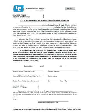 Texas Authorization for Release of Customer Information