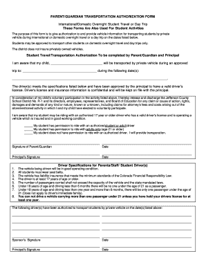 Parent/Guardian Transportation Authorization Form