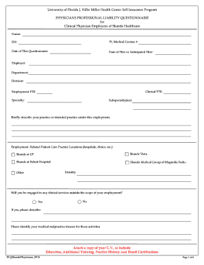 Physicians Professional Liability Questionnaire