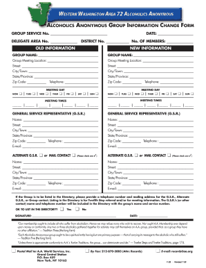 Alcoholics Anonymous Group Information Change Form
