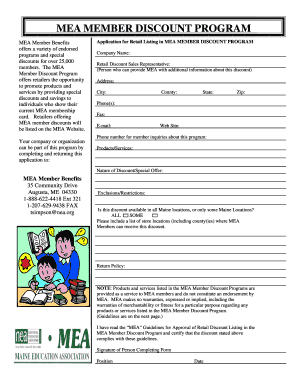 MEA Member Discount Program Application