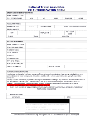 National Travel Associates Credit Card Authorization Form