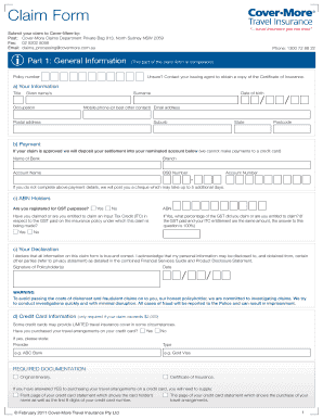 Cover-More Travel Insurance Claim Form