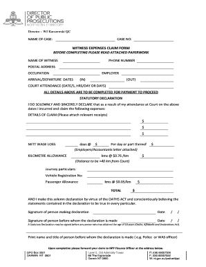 Statutory declaration sample - WITNESS EXPENSES bCLAIM FORMb - dpp nt gov