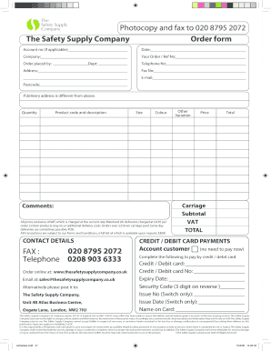 The Safety Supply Company Order Form