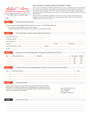 Return/Exchange Merchandise Form