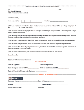 Part Payment Request Form